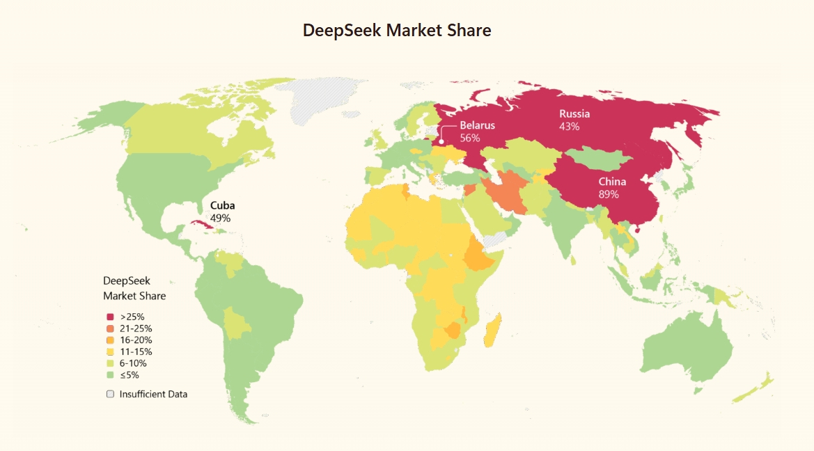 DeepSeekのマーケットシェア世界地図
