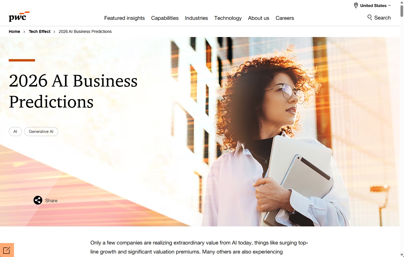 PwCの2026年AIビジネス予測レポートのイメージ