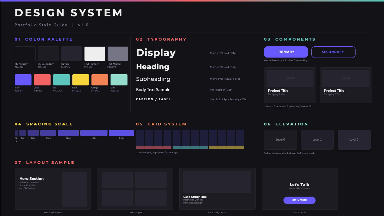 ダーク×制作実績・ポートフォリオ向けのデザインシステムガイドサンプル