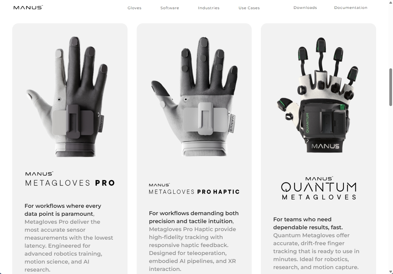 オランダのManus XR社が開発するVRデータグローブ