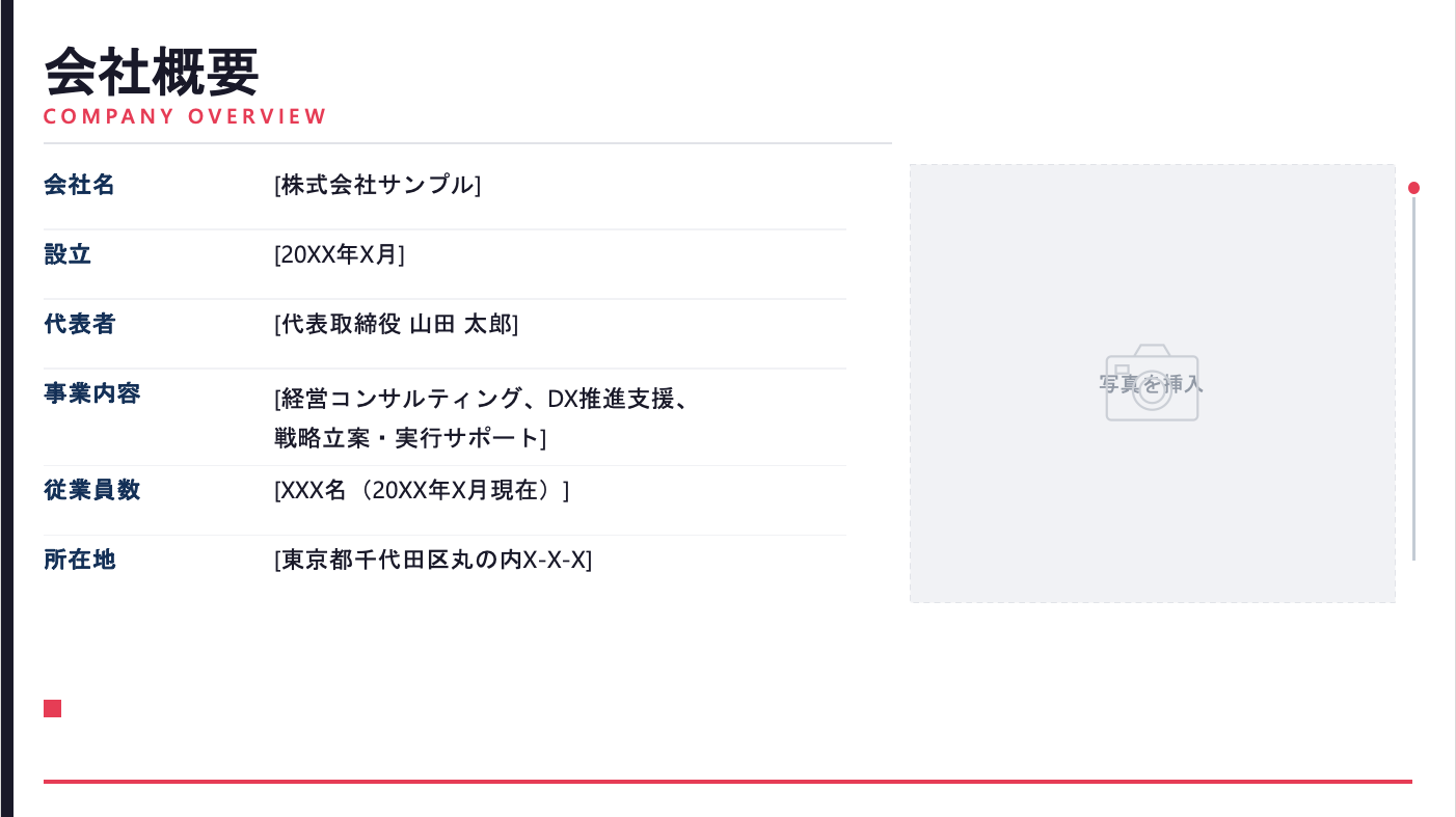 会社概要スライドの出力例