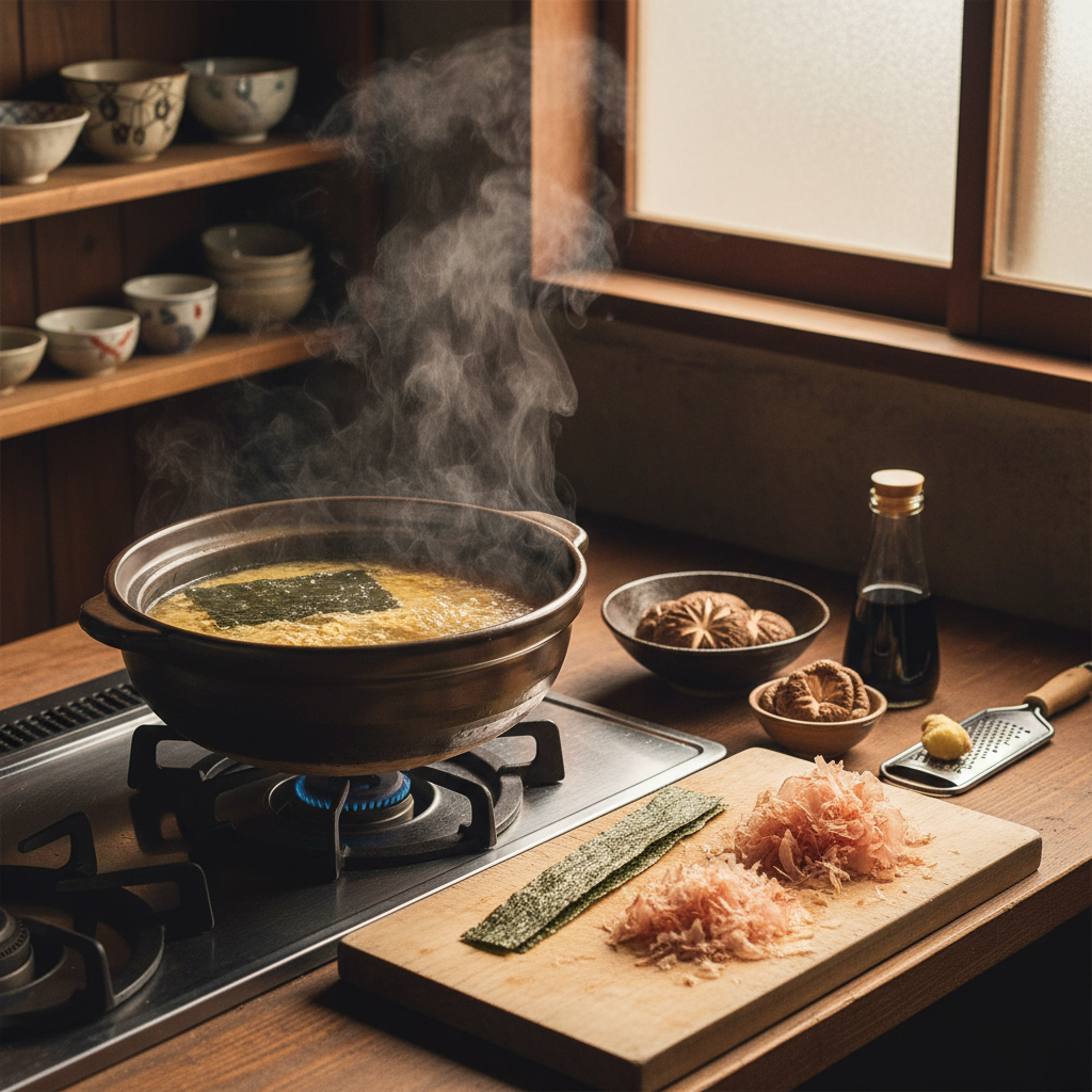 和食の出汁を取っている調理風景