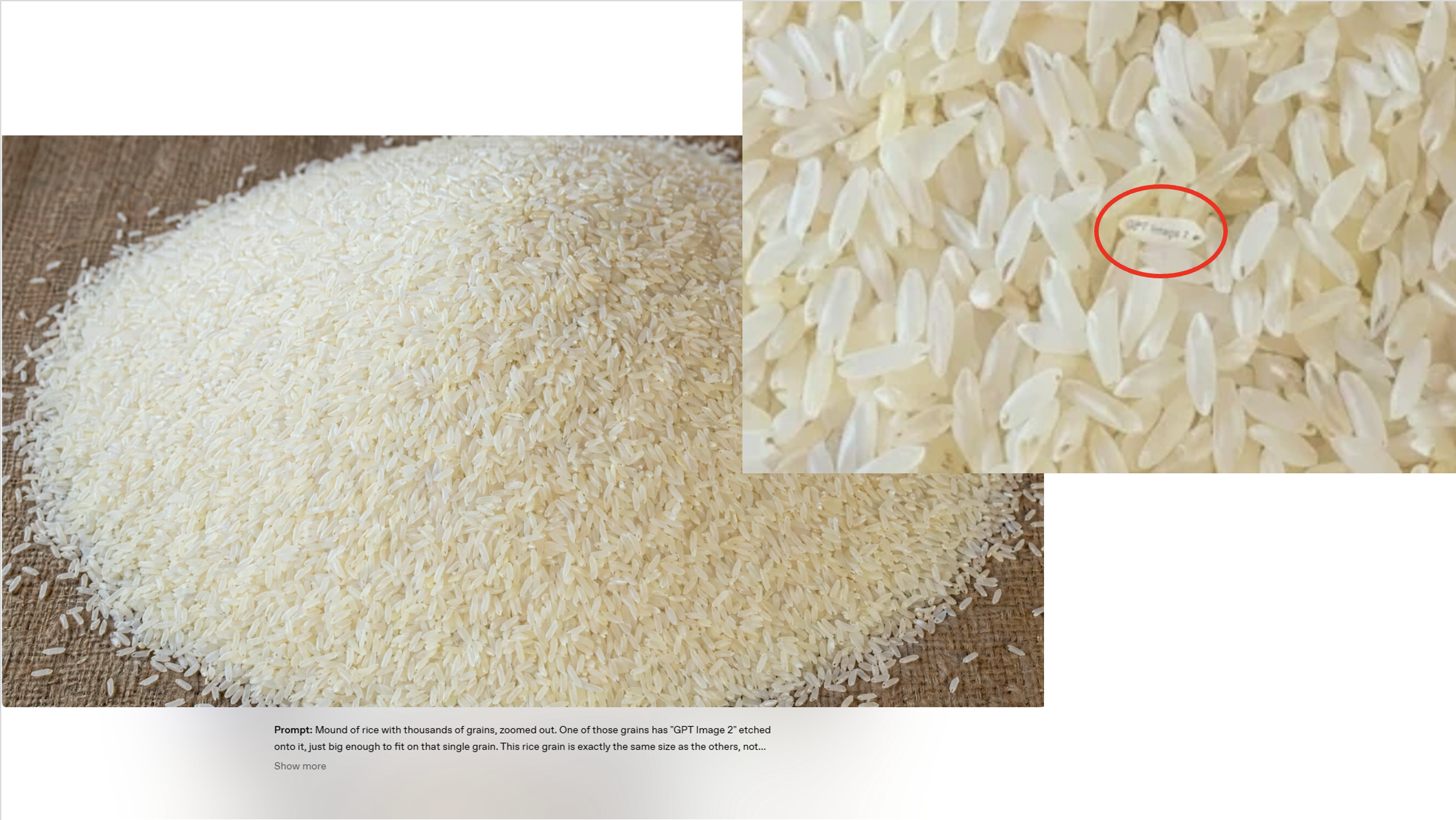 米粒にGPT image 2と刻まれた超高解像度生成画像