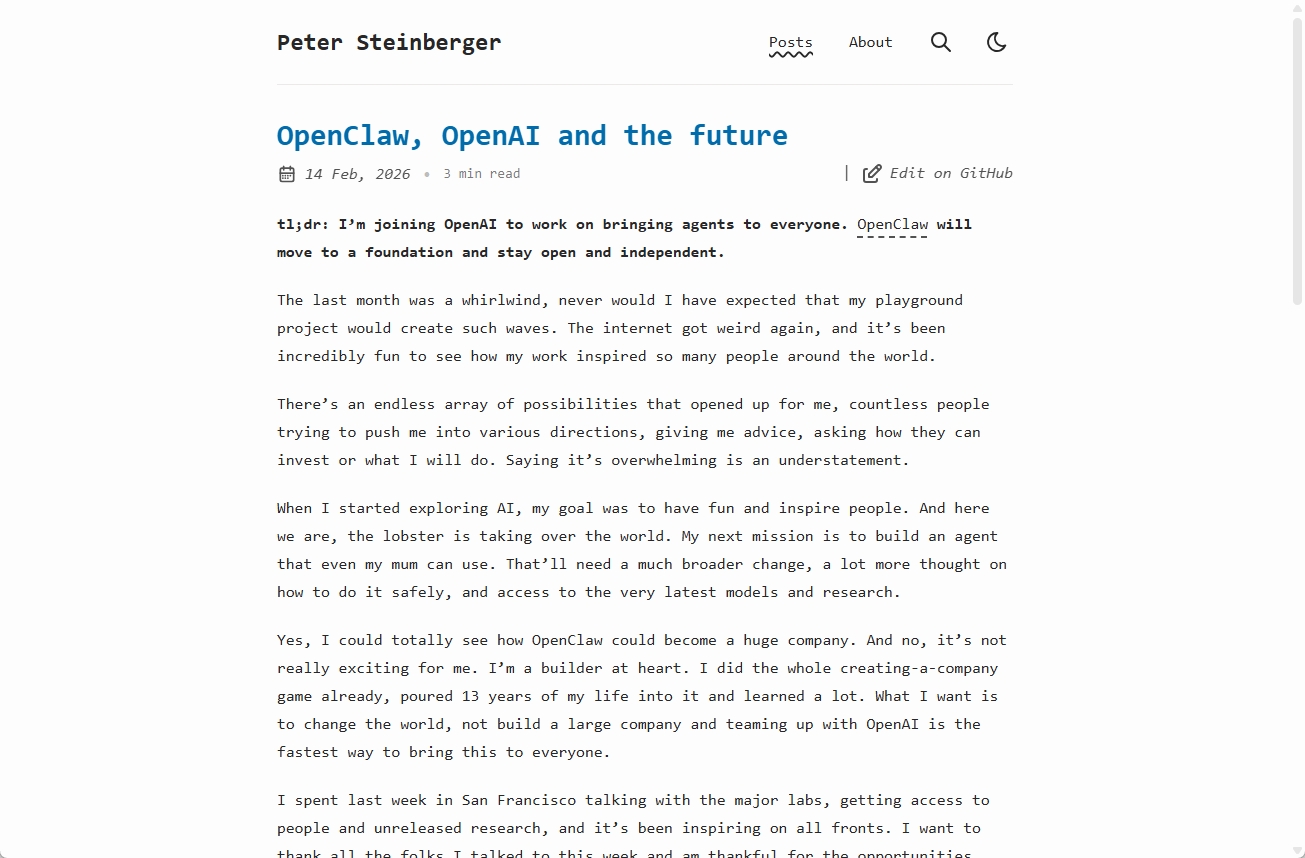 ピーター・シュタインベルガー氏がOpenAIへの参加を公表