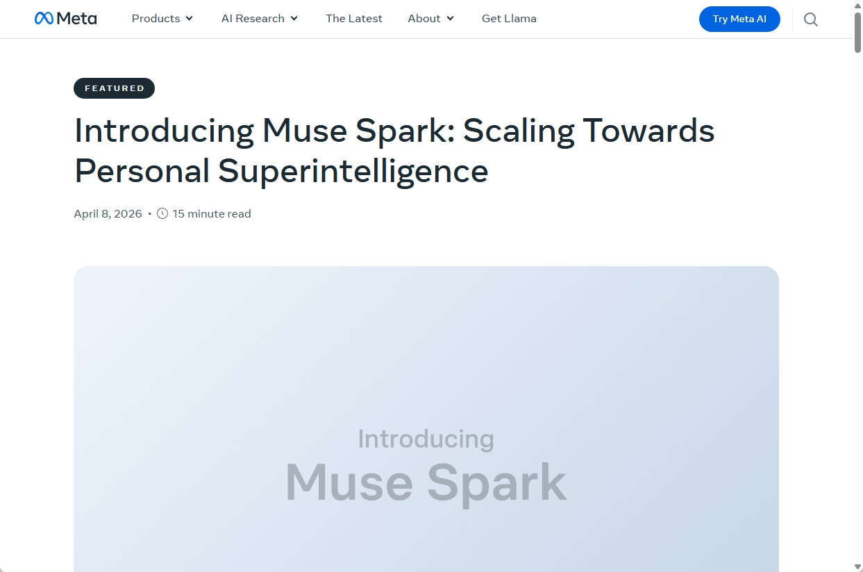 MetaがMuse Sparkを発表したブログ記事の画面