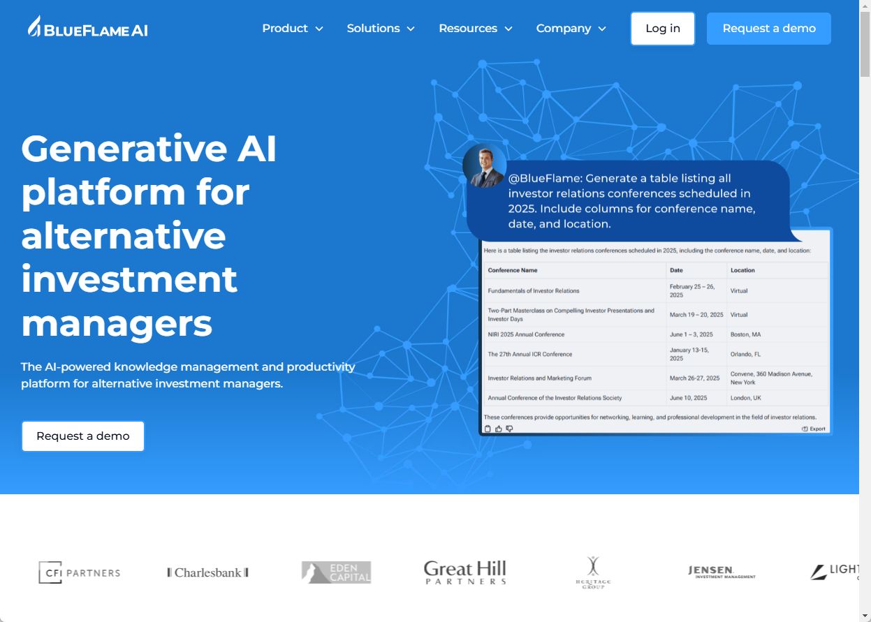 投資管理用AIプラットフォーム「BlueFlame AI」