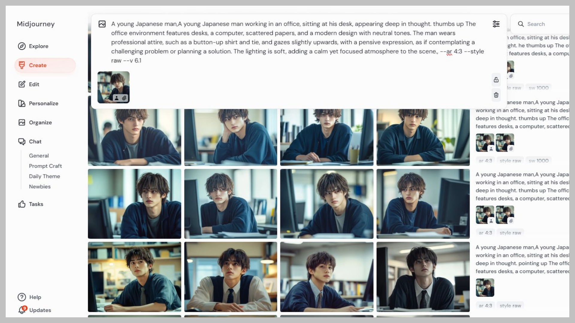 Midjourneyのキャラクターリファレンス機能の例