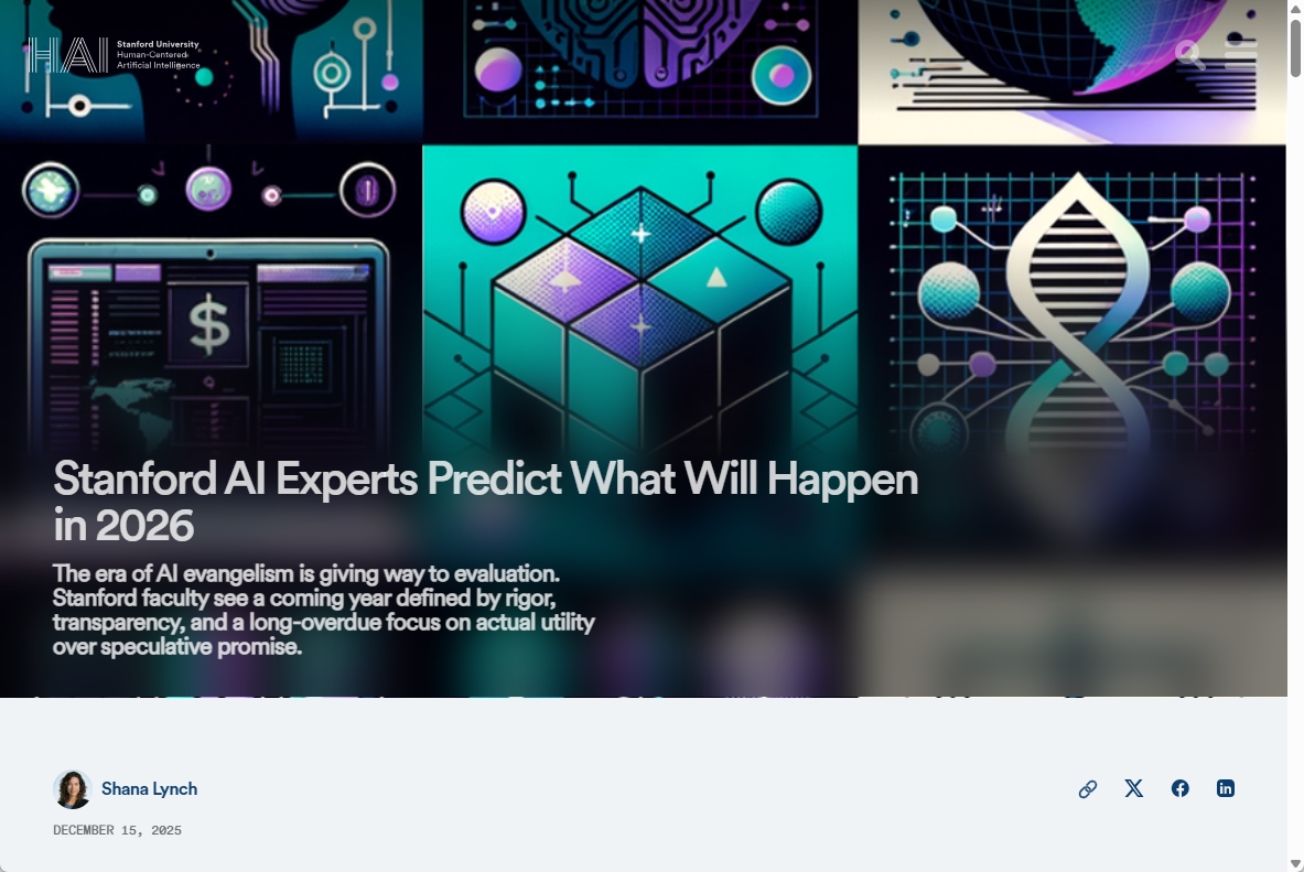 スタンフォード大学HAIによる2026年AI予測とAGI実現性についての図解