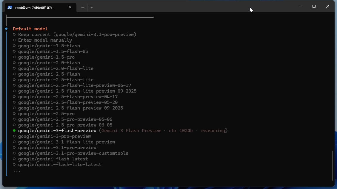 OpenClawで利用するAIモデル一覧から選択している画面