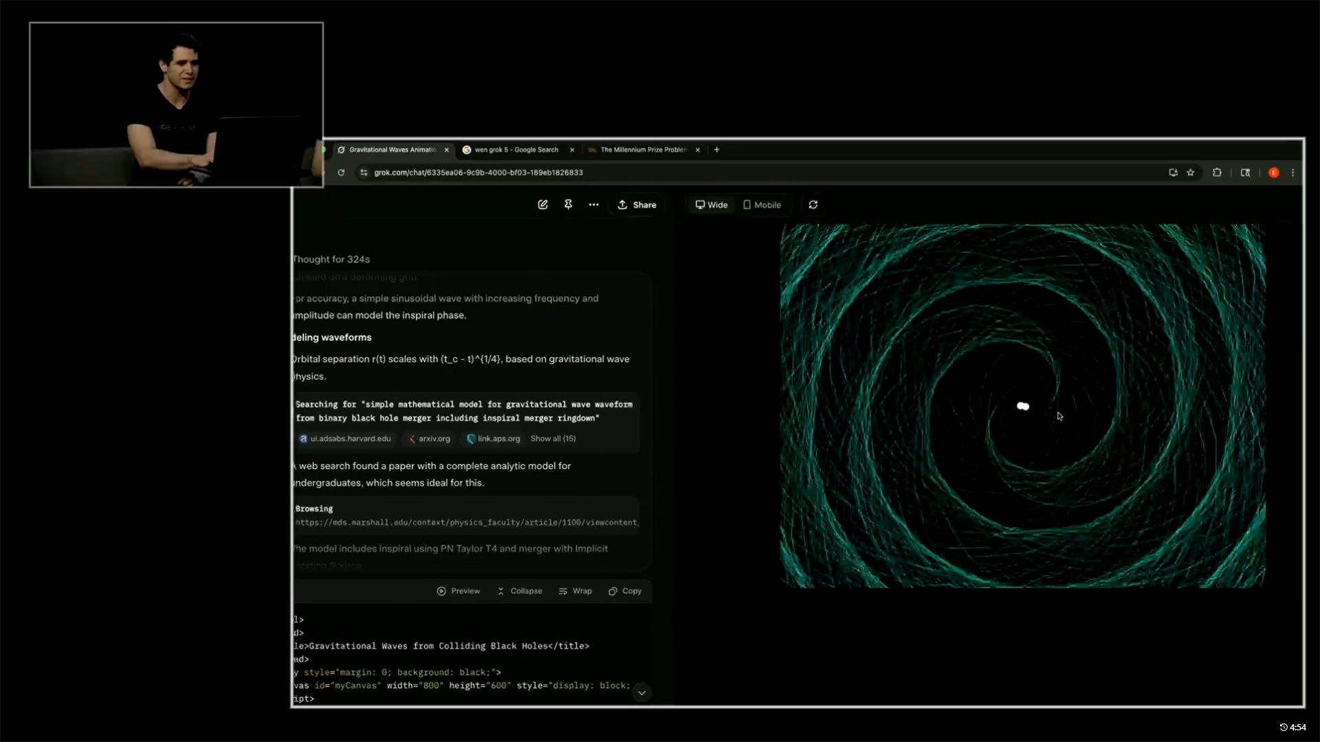 ブラックホール連星の衝突のシミュレーション画像