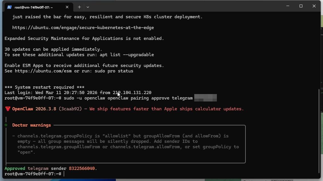 PowerShellでOpenClawのペアリング承認コマンドを入力している画面