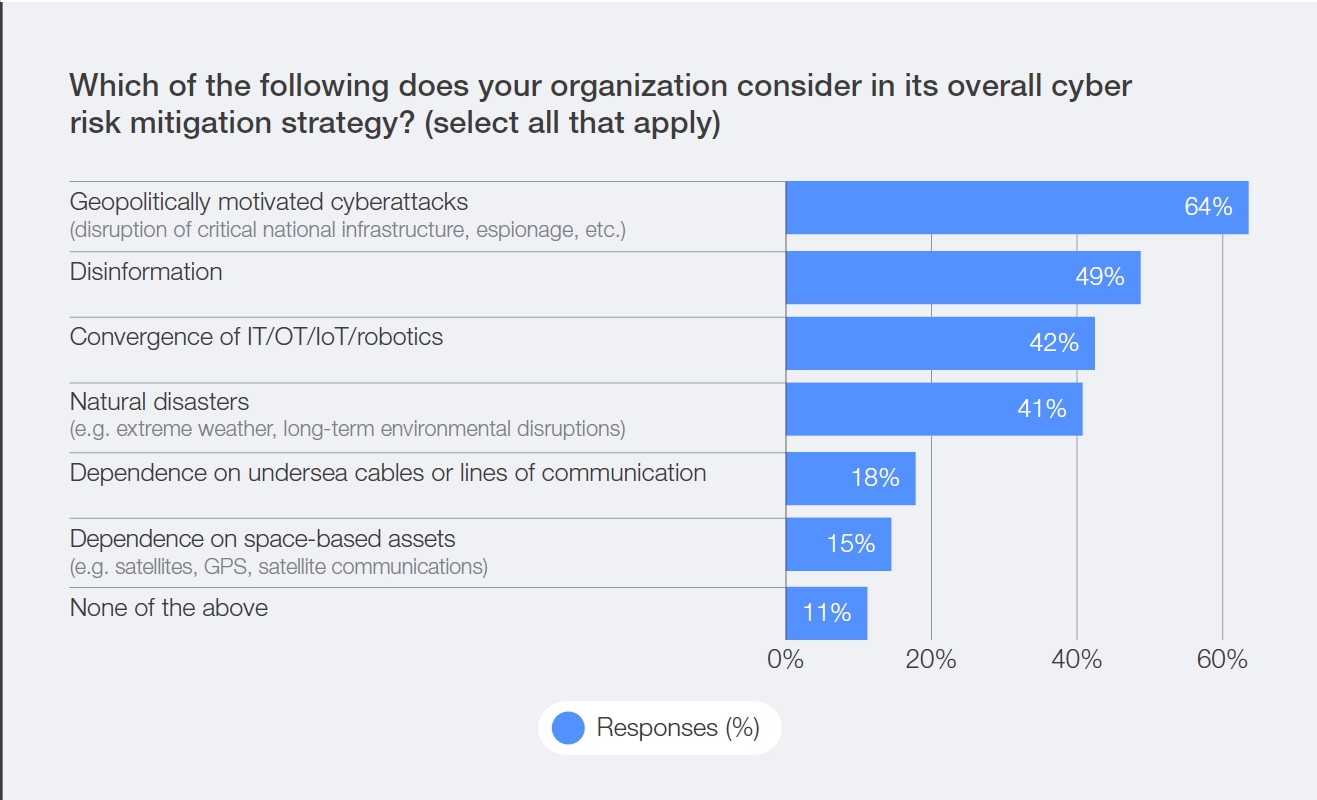 サイバーリスク緩和戦略で考慮すべき事項の調査結果グラフ