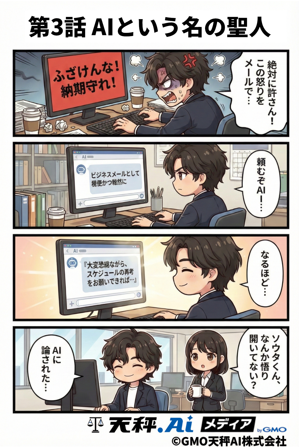 ビジネスメールを送る時、感情的になりそうになったらまずは深呼吸をして、AIを頼ってみて。