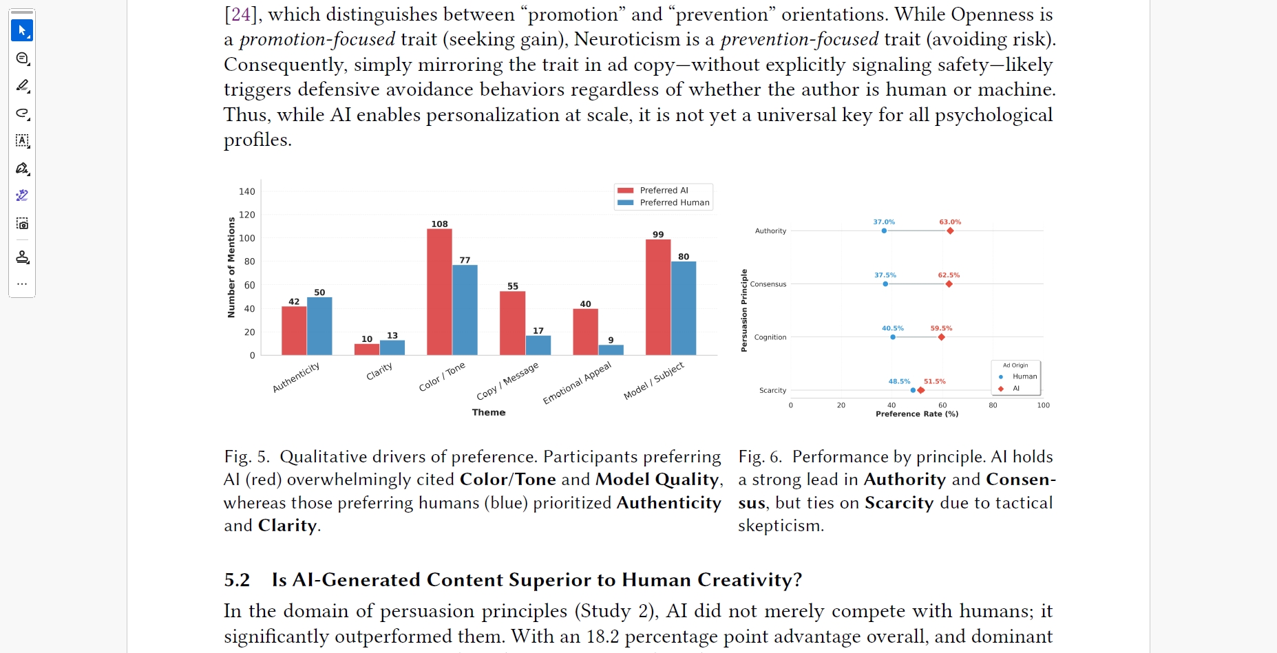 説得原理別のAI対人間の選好率比較