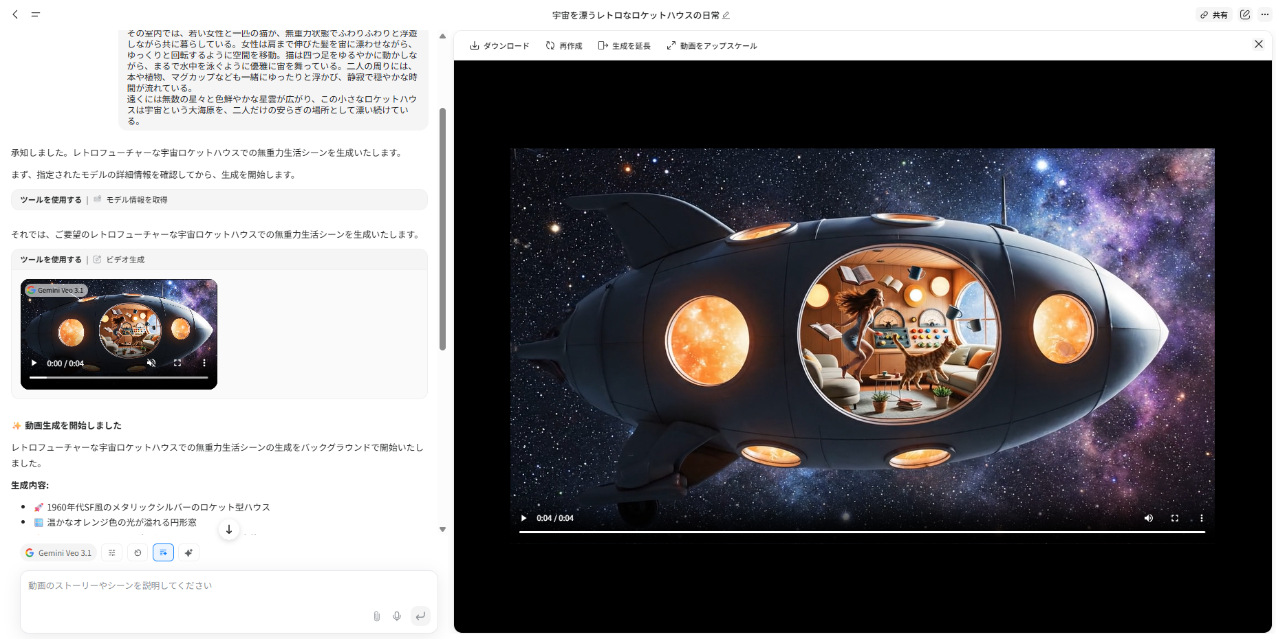 生成された動画のプレビュー画面