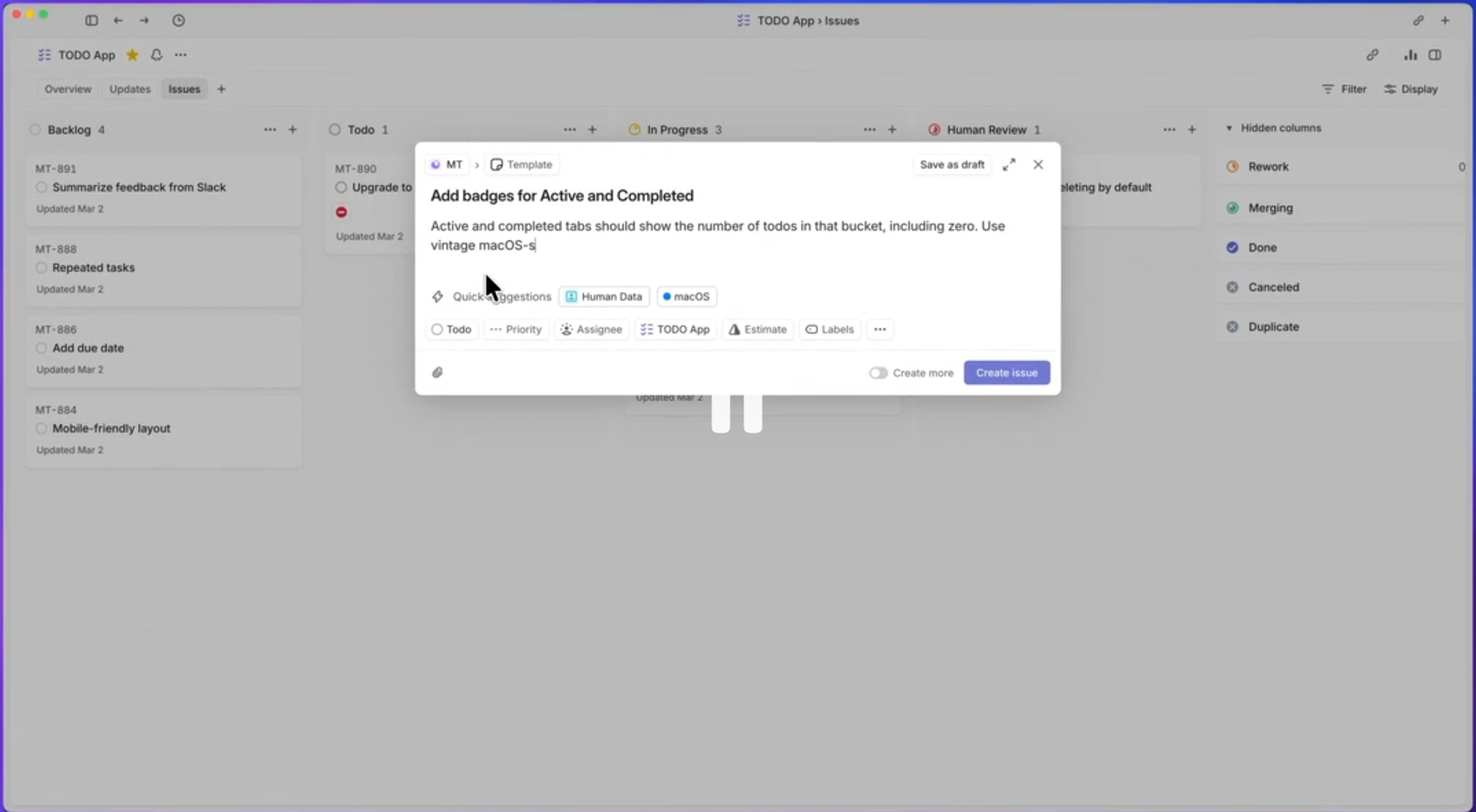 課題管理ツール上のチケットを起点にエージェントが作業を進める公開デモ画面