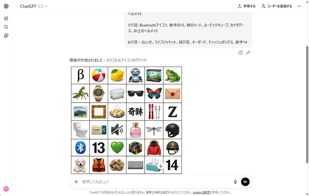 GPT Image 1.5による6x6グリッド画像生成結果