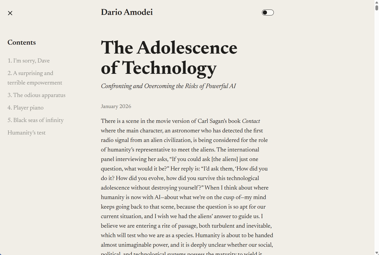 Anthropic CEOダリオ・アモデイ氏のエッセイ「技術の思春期」の概要