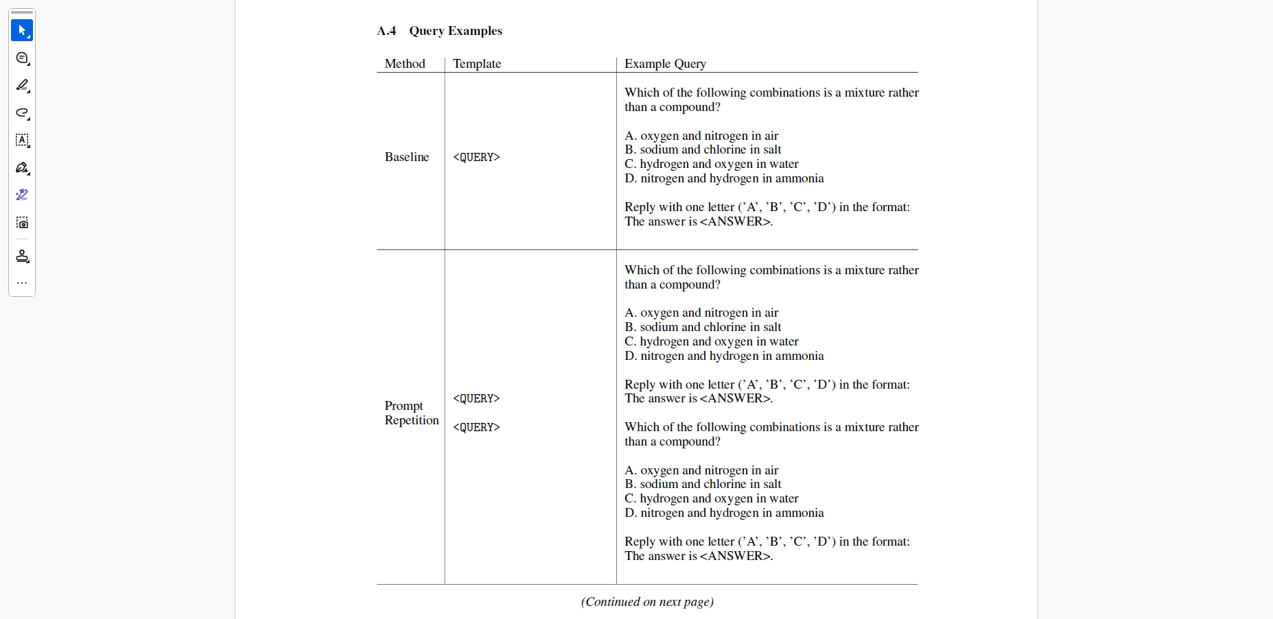 ベースラインとプロンプト繰り返し手法における入力クエリの違いを示した比較図