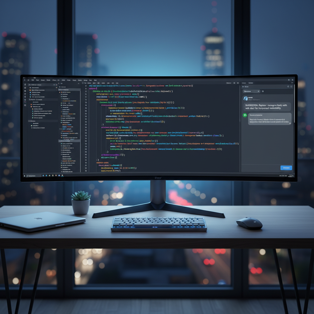 AIコーディングをイメージしたモニター画面の画像